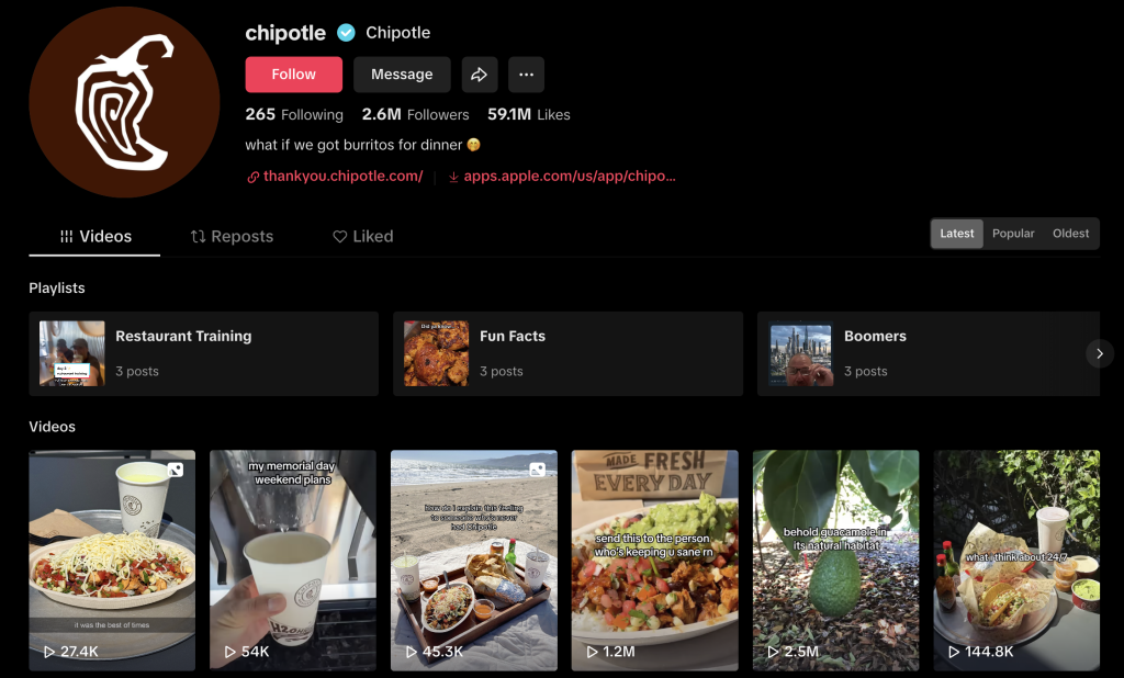 chipotle tiktok marketing
