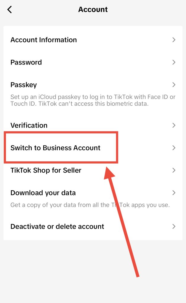 switch to business account tiktok